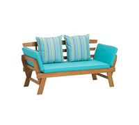 Greemotion Tobago Panca da Giardino, Acacia Poliestere, Colore Legno/Turchese, ca. 146/198 x 78 x 68 cm