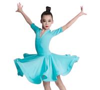 Green 2,130cm,Abito da Ballo Latino per Bambine, Scollo a V, Orlo a Balze, Abbigliamento da Ballo per Sala da Ballo, Rumba, Samba, Pratica, Competizione, Tango, ChaCha