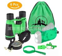 (Green) Adventure Kid Outdoor Exploration Kit Backpack Binoculars Magnifying Glass Lensatic Compass Torch Fox Whistle