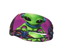 Green Alien 2 Print Sports Sweatband elastico traspirante e traspirante fascia per la corsa