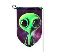 Green Alien1 Bandiere da giardino verticali a doppia faccia bandiera per la casa 30,5 x 45,7 cm primavera estate stagionale cortile banner vacanze fattoria cortile all'aperto bandiera decorazione da