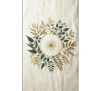 Green and Golden Leaves on the Linen Fabric