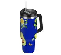 Green Avocado Vacuum Wide Mouth - Bicchiere grande in acciaio inox con coperchio e cannuccia, tazza termica decorativa per scuola, sport, asilo nido, campeggio e altro ancora