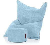 Green Bean© Bean Bag + Pouf in un set - XXL Giant Bean Bag con pouf abbinato | EPS Filling Bean Bag Floor Cushion Reclining Cushion Indoor Indoor Washable Azzurro