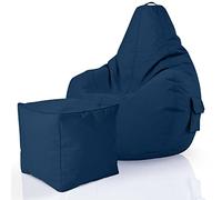Green Bean Pouf sacco Cozy + sgabello quadrato - già riempito - robusto, lavabile, antimacchia - cuscino da pavimento per bambini e adulti, poltrona relax, poltrona da gioco, pouf - Blu scuro
