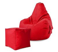 Green Bean Pouf sacco Cozy + sgabello quadrato - già riempito - robusto, lavabile, antimacchia - cuscino da pavimento per bambini e adulti, poltrona relax, poltrona da gioco, pouf - Rosso