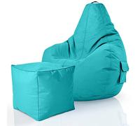 Green Bean Pouf Sacco Cozy + Sgabello Quadrato - già Riempito - Robusto, Lavabile, antimacchia - Cuscino da Pavimento per Bambini e Adulti, Poltrona Relax, Poltrona da Gioco, Pouf - Turchese