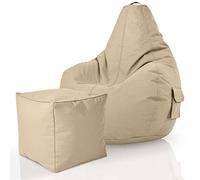 Green Bean Pouf sacco Cozy + sgabello quadrato - già riempito - robusto, lavabile, antimacchia - cuscino da pavimento per bambini e adulti, poltrona relax, poltrona da gioco, pouf - Beige