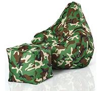 Green Bean Pouf sacco Cozy + sgabello quadrato - già riempito - robusto, lavabile, antimacchia - cuscino da pavimento per bambini e adulti, poltrona relax, poltrona da gioco, pouf - Verde mimetico
