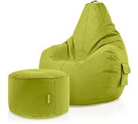 Green Bean Pouf Sacco Cozy + Sgabello Rotondo - già Riempito - Robusto, Lavabile, antimacchia - Cuscino da Pavimento per Bambini e Adulti, Poltrona Relax, Poltrona da Gioco, Pouf - Verde