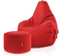 Green Bean Pouf sacco Cozy + sgabello rotondo - già riempito - robusto, lavabile, antimacchia - cuscino da pavimento per bambini e adulti, poltrona relax, poltrona da gioco, pouf - Rosso