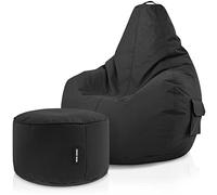 Green Bean Pouf sacco Cozy + sgabello rotondo - già riempito - robusto, lavabile, antimacchia - cuscino da pavimento per bambini e adulti, poltrona relax, poltrona da gioco, pouf - Nero