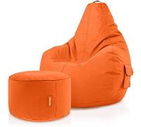 Green Bean Pouf sacco Cozy + sgabello rotondo - già riempito - robusto, lavabile, antimacchia - cuscino da pavimento per bambini e adulti, poltrona relax, poltrona da gioco, pouf - Arancione
