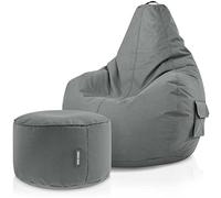 Green Bean Pouf sacco Cozy + sgabello rotondo - già riempito - robusto, lavabile, antimacchia - cuscino da pavimento per bambini e adulti, poltrona relax, poltrona da gioco, pouf - Grigio