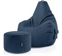 Green Bean Pouf sacco Cozy + sgabello rotondo - già riempito - robusto, lavabile, antimacchia - cuscino da pavimento per bambini e adulti, poltrona relax, poltrona da gioco, pouf - Blu scuro