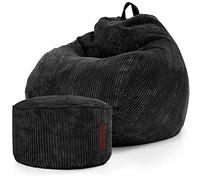 Green Bean© Set da 2 Poltrona a sacco XXL da interno + Pouf con imbottitura in perle EPS - Poggiapiedi Sgabello Cuscino per pavimento Sedia Cuscino per sdraiarsi sedersi - Nero