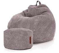 Green Bean© Set da 2 Poltrona a sacco XXL da interno + Pouf con imbottitura in perle EPS - Poggiapiedi Sgabello Cuscino per pavimento Sedia Cuscino per sdraiarsi sedersi - Grigio