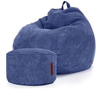 Green Bean© Set da 2 Poltrona a sacco XXL da interno + Pouf con imbottitura in perle EPS - Poggiapiedi Sgabello Cuscino per pavimento Sedia Cuscino per sdraiarsi sedersi - Blu scuro