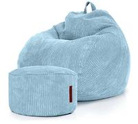 Green Bean© Set da 2 Poltrona a sacco XXL da interno + Pouf con imbottitura in perle EPS - Poggiapiedi Sgabello Cuscino per pavimento Sedia Cuscino per sdraiarsi sedersi - Azzurro
