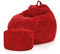 Green Bean© Set da 2 Poltrona a sacco XXL da interno + Pouf con imbottitura in perle EPS - Poggiapiedi Sgabello Cuscino per pavimento Sedia Cuscino per sdraiarsi sedersi - Rosso