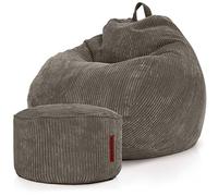 Green Bean© Set da 2 Poltrona a sacco XXL da interno + Pouf con imbottitura in perle EPS - Poggiapiedi Sgabello Cuscino per pavimento Sedia Cuscino per sdraiarsi sedersi - Antracite
