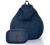 Green Bean© Set da 2 poltrona a sacco XXL per interni + sgabello imbottitura in EPS - Poggiapiedi pouf Cuscino per pavimento sdraiarsi sedersi Poltrona da salotto Poltrona Relax Blu scuro Navy