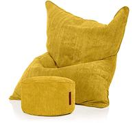 Green Bean© Set XXL con Pouf Abbinato - Cuscino da Pavimento Reclinabile con Riempimento EPS | Lavabile per Interni Giallo