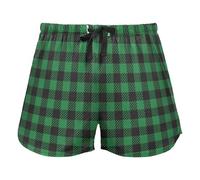 Green Black Lumberjack Buffalo Plaid Pajama Bottoms for Women, Elastic Waist Drawstring Lounge Shorts Yoga, XL