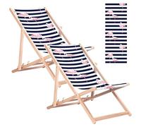 Green Blue Set da 2 Pezzi Sdraio Pieghevole in Legno di Faggio, Sedia Sdraio da Spiaggia, Giardino e Mare, Lettino da Esterno e Balcone Portatile