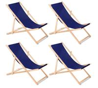 Green Blue Set di 4 sedie a sdraio pieghevoli Legno di faggio | Lettino prendisole senza braccioli per giardino, spiaggia e terrazza | Schienale regolabile, Telaio in legno, 110 kg (Blu navy)