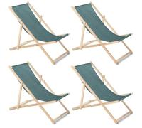 Green Blue Set di 4 sedie a sdraio pieghevoli Legno di faggio | Lettino prendisole senza braccioli per giardino, spiaggia e terrazza | Schienale regolabile, Telaio in legno, 110 kg (Turchese melange)