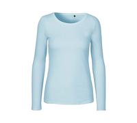 Green Cat Maglietta da donna a maniche lunghe, 100% cotone biologico, commercio equo e solidale, certificata Oeko-Tex e Ecolabel, Azzurro, L