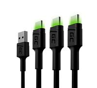 Green Cell 3x set di cavi USB-A - USB-C Tipo C 2m con illuminazione a LED Cavo di ricarica nero Compatibile con Samsung Galaxy S23 S22 S21 S20 Ultra S10 S9 S8+ | Note 20 10 9 8 | Telefoni Android