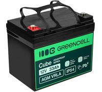Green Cell AGM 12 V 33 Ah con batteria IP54, batteria al piombo, batteria al piombo, resistente ai cicli, senza manutenzione, per caravan, fotovoltaica, per sedia a rotelle, per roulotte (12 V, 33 Ah)