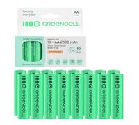 Green Cell Batterie Ricaricabili AA 2600mAh Ni-MH Precaricate - 16 Pezzi di Batterie AA 1.2V per Uso Quotidiano, Ideali per Giocattoli, Telecomandi, Fotocamere e Altri Dispositivi Elettronici