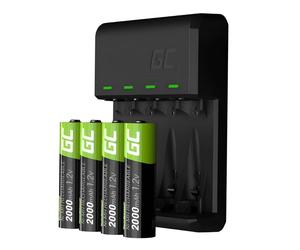 Green Cell, Caricabatterie più 4 batterie ricaricabili AA 2000mAh Ni-MH, Nero