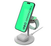 Greencell MagScape - Supporto di ricarica induttivo 3 in 1 MagSafe per iPhone, Apple Watch, AirPods e altre cuffie wireless (bianco)