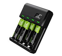 Green Cell VitalCharger - Caricatore + 2 batterie AA 2000 mAh + 2 batterie AAA 800 mAh per NI-MH AA AAA R6 R03 Mignon con micro USB-C. Sistema di ricarica a 4 canali - ricarica da 1 a 4 AA o AAA, LED