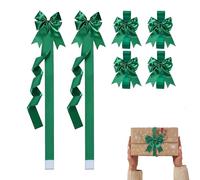 Green Christmas Cabinet Bows - Bow Holiday Decor, 6 Pieces Large Ribbon Bows for Cabinets | Green Bow Easy-Install Kitchen Christmas Decorations for Tree, Wreath, Front Door, Window, Wall, Indoor