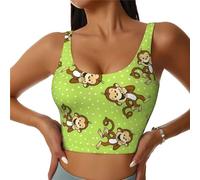 Green Clever Monkey - Canotta sportiva da donna, imbottita, con motivo scimmia, per corsa, fitness, yoga, corsetto da ballo, design a U, Nero , S