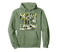 Green Cream Geometric Penguin Forest Retro Pastel Pattern Felpa con Cappuccio, Unisex per Adulti, Verde Salvia, M