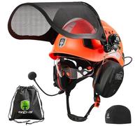GREEN DEVIL Casco di sicurezza per motosega, casco di sicurezza con protezione dell'udito, Bluetooth, paraorecchie e protezione facciale, protezione per gli occhi a doppio strato, 5 in 1, kit di