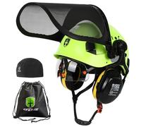 GREEN DEVIL Casco protettivo per uso forestale con motosega EN397 certificato - Sistema 5-in-1 con protezione facciale a rete, visiera integrata e paraorecchie - ventilato, per taglio del legno e