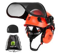 GREEN DEVIL Casco protettivo per uso forestale con motosega EN397 certificato - Sistema 5-in-1 con protezione facciale a rete, visiera integrata e paraorecchie - ventilato, per taglio del legno e