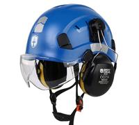 GREEN DEVIL Mervex Vent - Set di casco di sicurezza 3 in 1, EN 397, casco da lavoro con visiera (trasparente/colorata) e protezione dell'udito SNR 32 dB, casco industriale in ABS, 53-63 cm, per