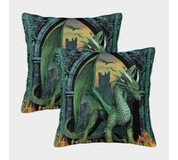 Green Dragon Fantasy-medieval Fantasy Art Federe Cuscini Per Divano Decorativa Available All Seasons Fodere Cuscino Set 2 Pezzi Poliestere Da Letto Divano 45x45cm