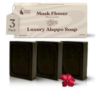 GREEN FADEL Sapone di Aleppo Luxury con Aroma di Fiore di Muschio, 3 pezzi, con Olio d'Oliva e Olio di Alloro, Sapone all'Olio d'Oliva, Naturale