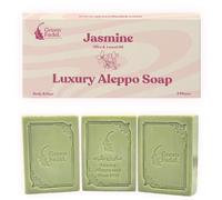 GREEN FADEL Sapone di Aleppo Luxury con Aroma di Gelsomino, 3 pezzi, con Olio d'Oliva e Olio di Alloro, Sapone all'Olio d'Oliva, Naturale