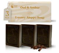 GREEN FADEL Sapone di Aleppo Luxury con Aroma di Oud e Ambra, 3 pezzi, con Olio d'Oliva e Olio di Alloro, Sapone all'Olio d'Oliva, Naturale