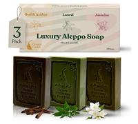 GREEN FADEL Sapone di Aleppo Luxury, Set da 3 pezzi: Alloro, Oud & Ambra, Gelsomino, con Olio d'Oliva e Olio di Alloro, Sapone all'Olio d'Oliva